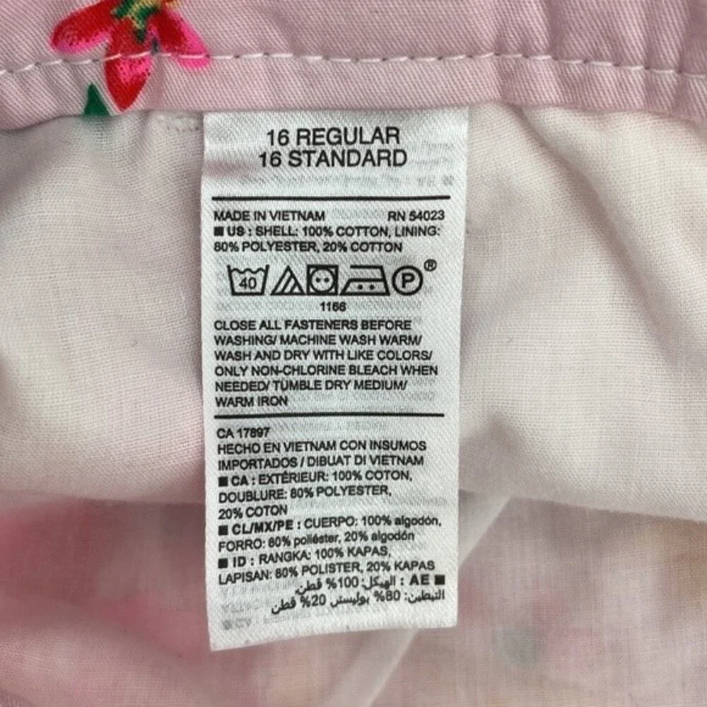 Old Navy Printed Chino Pink Green Floral Adjustable Waist Shorts Girls 16